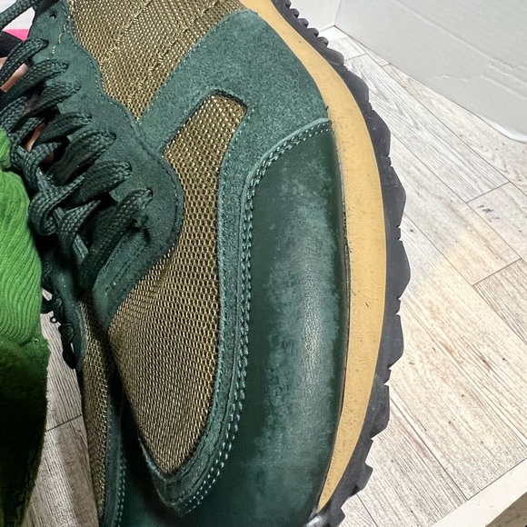 Valentino Rockrunner Olive Green Pink Animal Hair Sneakers Rockstud Low Top 41 - Picture 9 of 16